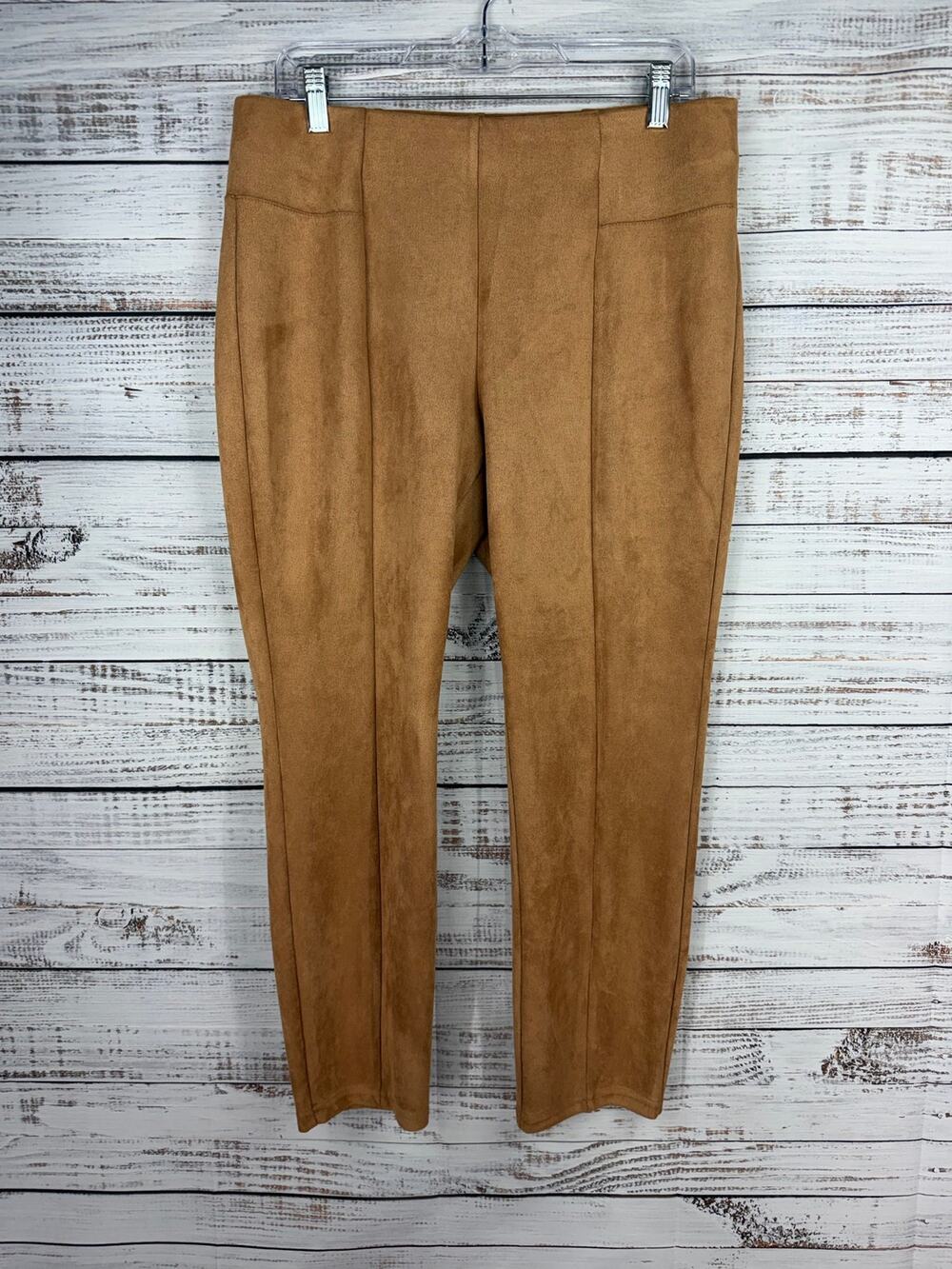 Zac & Rachel Large Brown Faux Suede Pull On Pants Tapered Office Career Fall